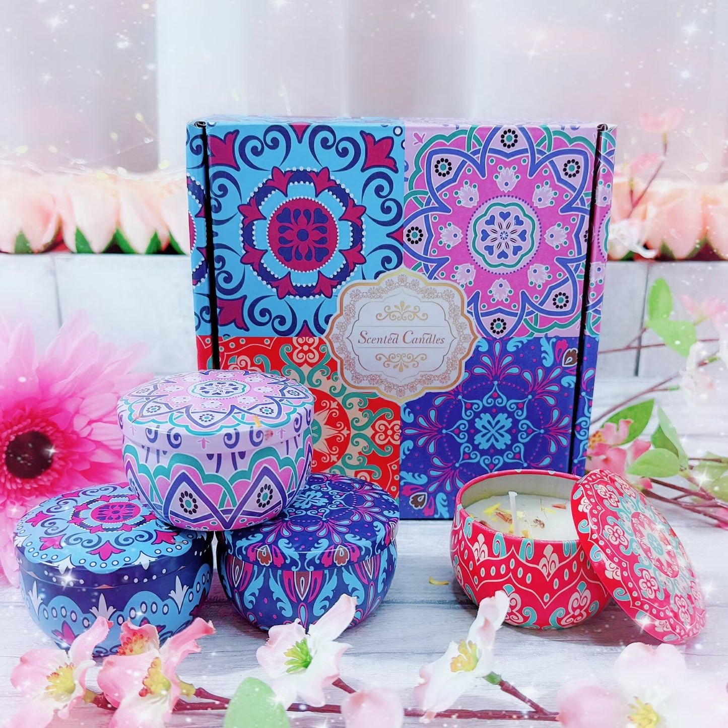 Bohemian 4pcs Scented Candle Boxed Gift Set C (Vanilla, Violet, Coco and Jasmine)