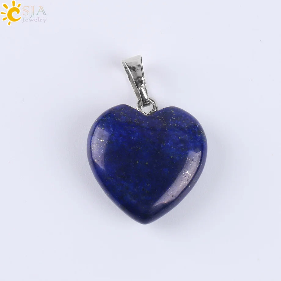 CSJA Heart Crystals Natural Stone Necklaces Pendants Women Carnelian Pink Quartz Clear Amethysts Crystal Healing Necklace E594