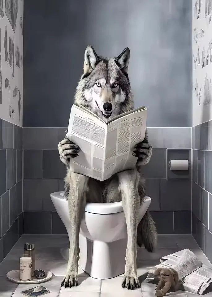 Diamond art painting Funny Bathroom Lion Cow Sitting on Toilet Reading Newspaper 5D diamond embroidery Modern Home Wall Decor