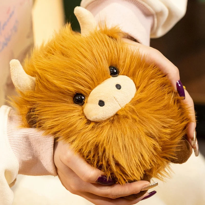 20CM Simulation Kyloe Round Highland Cow Animal Plush Doll Soft Stuffed Highland Cow Cattlle Plushie Gift