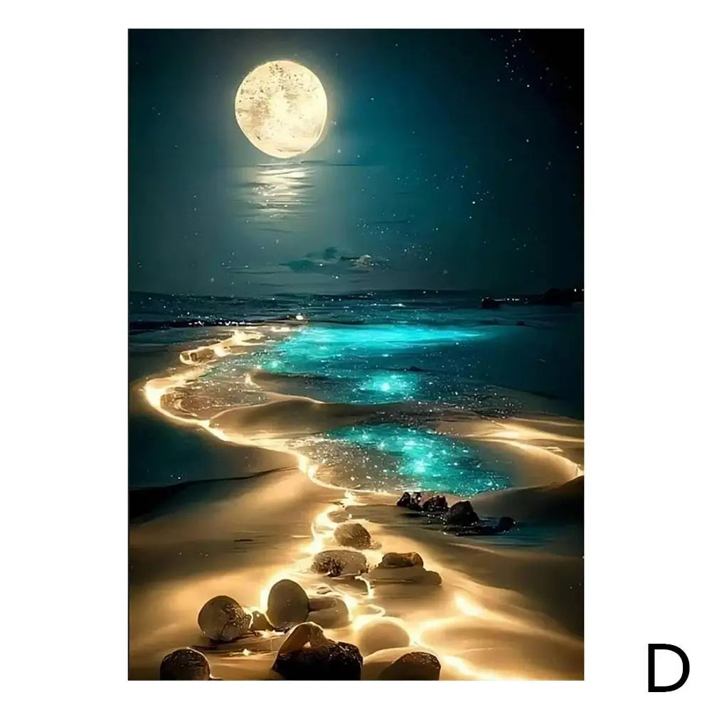 5D Diy Diamond Painting Moonlight Beach Diamond Art Kits Full Square Round Embroidery Mosaic Fantasy Landscape Wall Decor