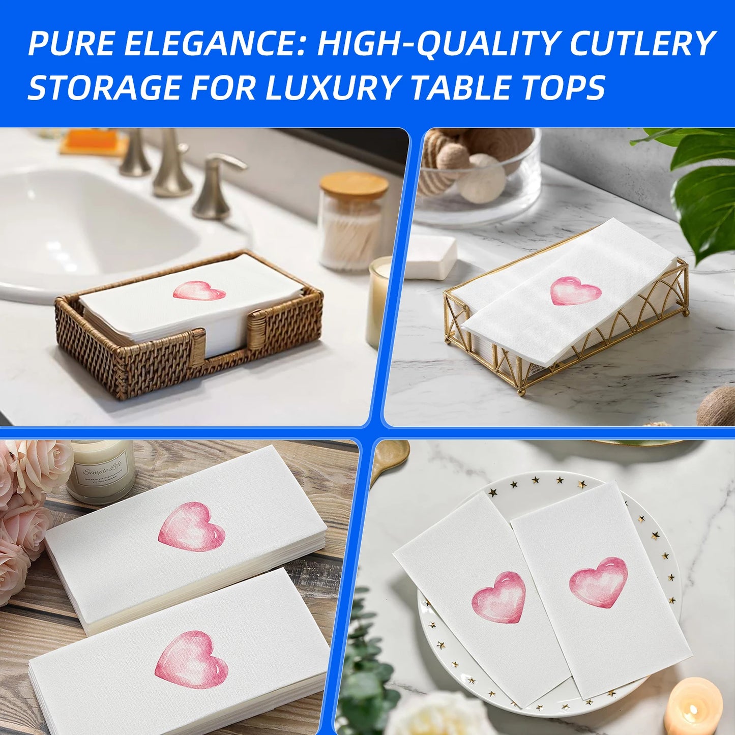 JINYUDOME Disposable Linen-Feel Santa Napkins Valentine's Day Wedding Party Holiday Dinner Family Paper Towels