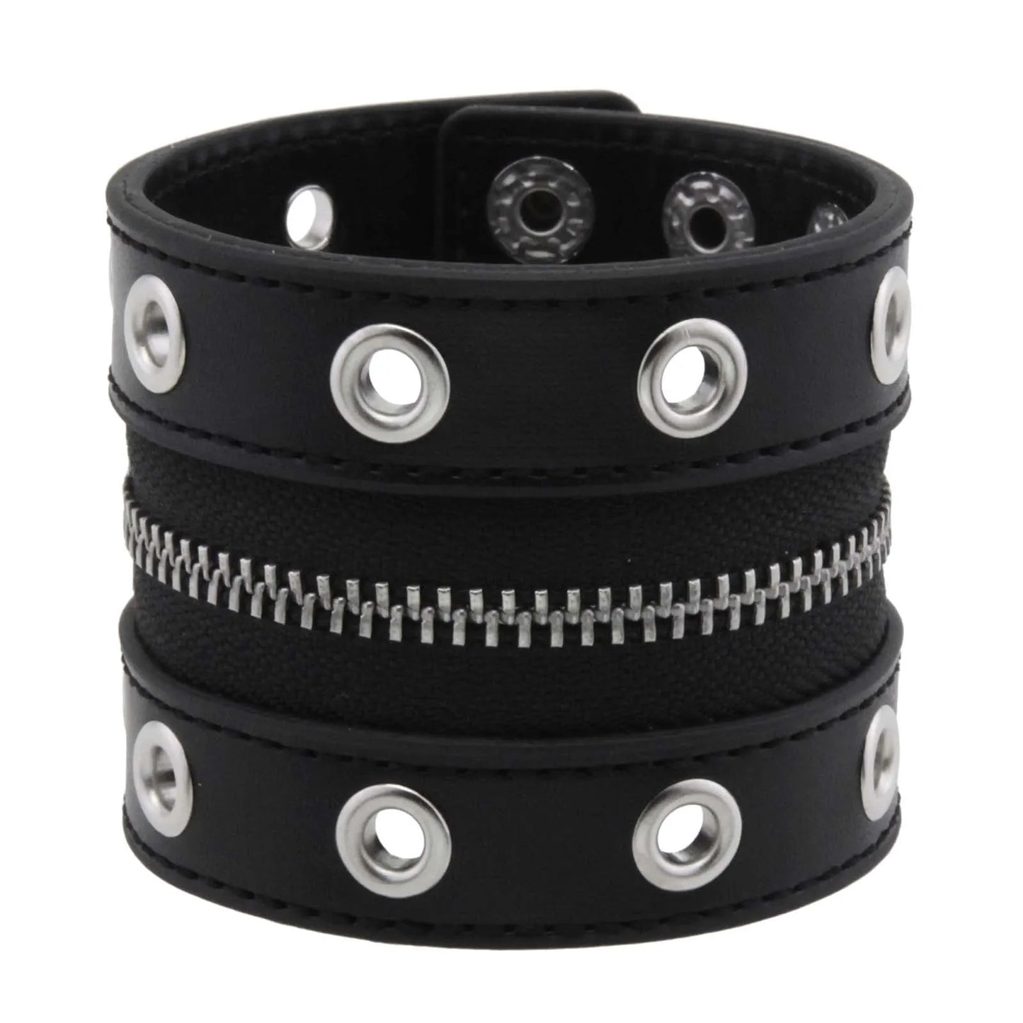 Gothic Leather Bracelet Zipper Punk Rivet Wrap Bracelets Button Wristband Men Women Fashion Accessories