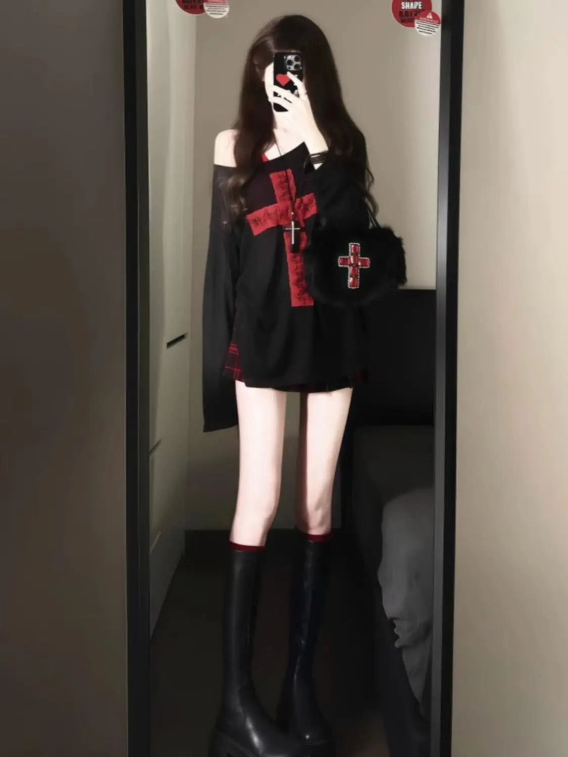 American Black Gothic Cross Women's T-shirt Long Sleeve Hotsweet 2000s Clothes Y2k Vintage Tees Female Clothing Graphic T Shirts