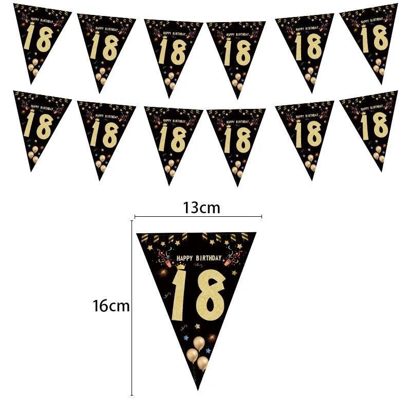 18 21 30 40 Year Happy Birthday Paper Banners Birthday Party Decorations Adult Black Gold Anniversary Party Supplies Photo Props