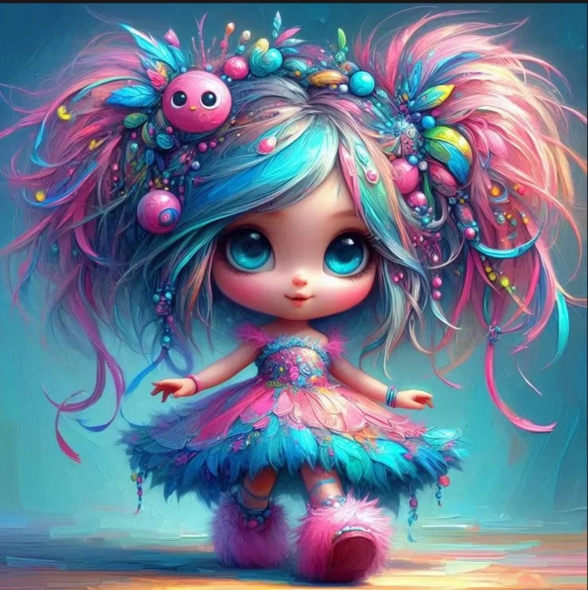 5D Diamond Painting New Colorful Hair Cartoon Girl Diamond Mosaic Cute Portrait Full Square Round Arts And Crafts Handmade Gift