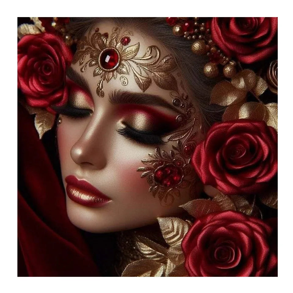 5d Diy Diamond Painting New 2025 Woman Red Rose Diamond Mosiac Home Decor Gothic Tattoo Girl Portrait Embroidery Wall Art Gift