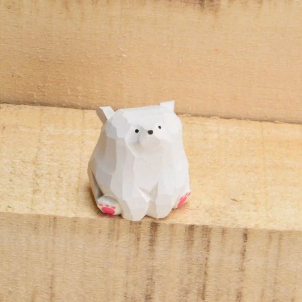 Animal Sculptures Solid Wood Wooden Bear Figurines Hand Carved Realistic Polar Bear Ornament Cute Funny Mini Bear Statue Car
