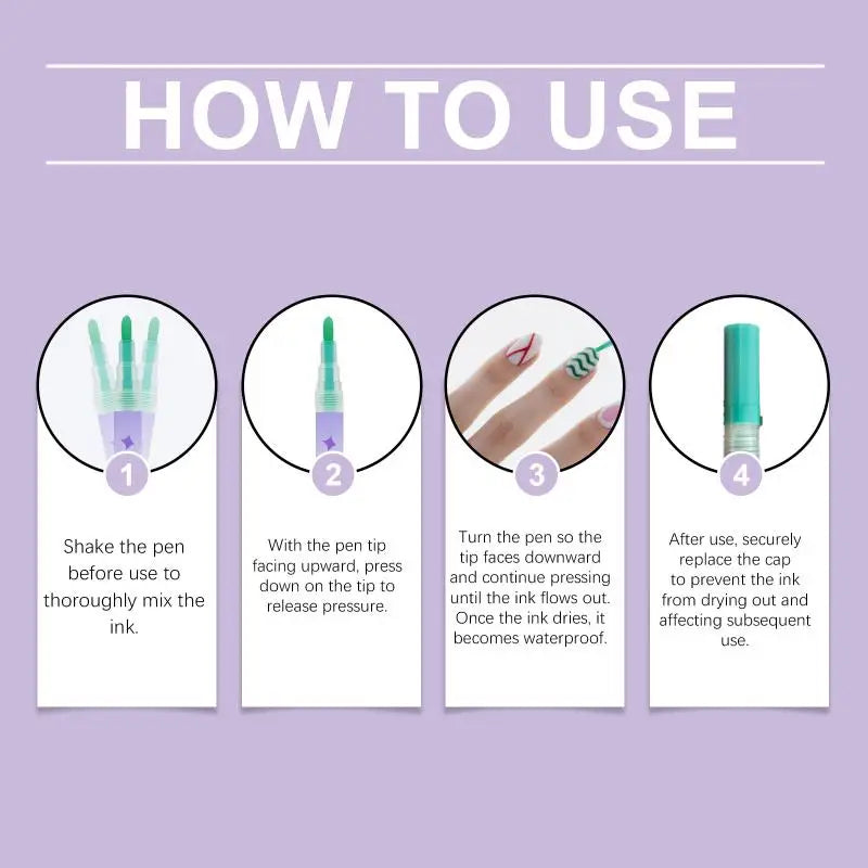 12Pcs Nail Marker Drawing Acrylic Paint Pens Nail Art Graffiti Pen Set Waterproof Nail Painting Manicure Extra Fine 0.5mm