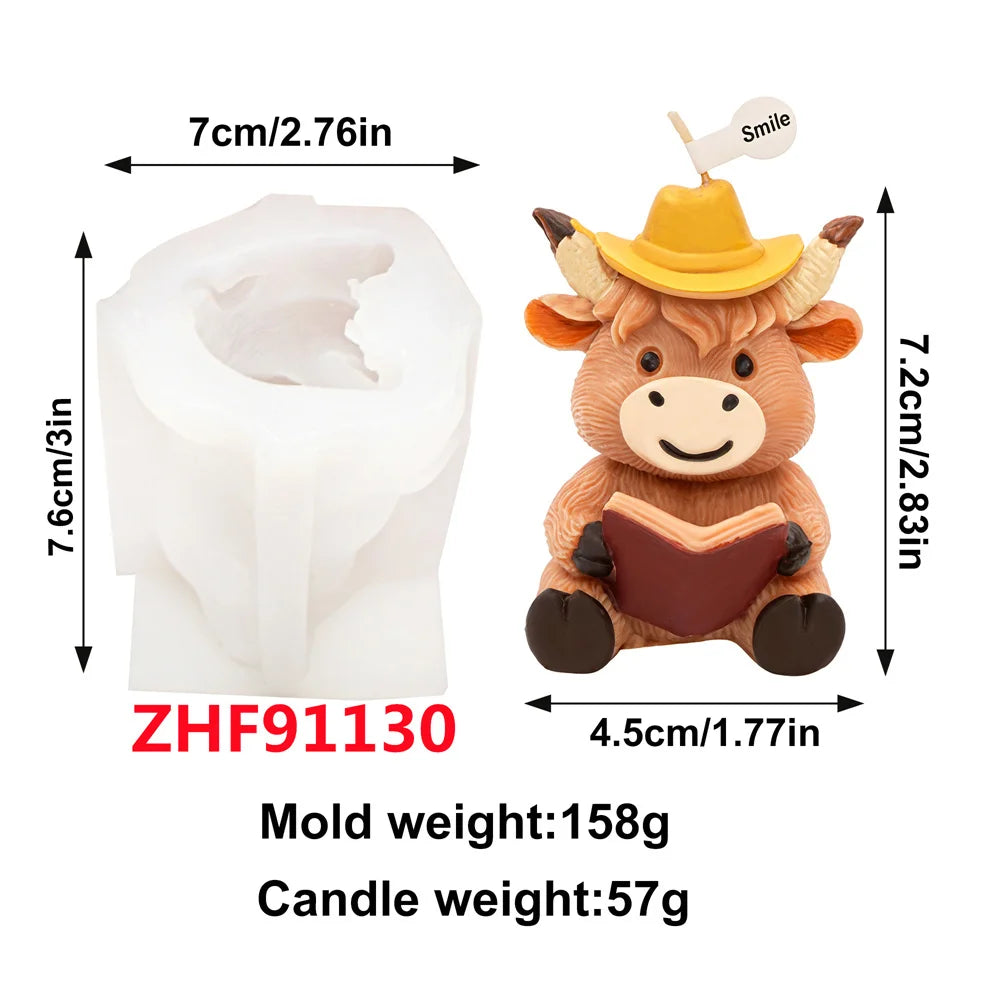 Scottish Highland Cow Candle Mold 3D Animal Mold Highland Cow Silicone Mold Scottish Doll Cow Resin Mold Creative Birthday Gift