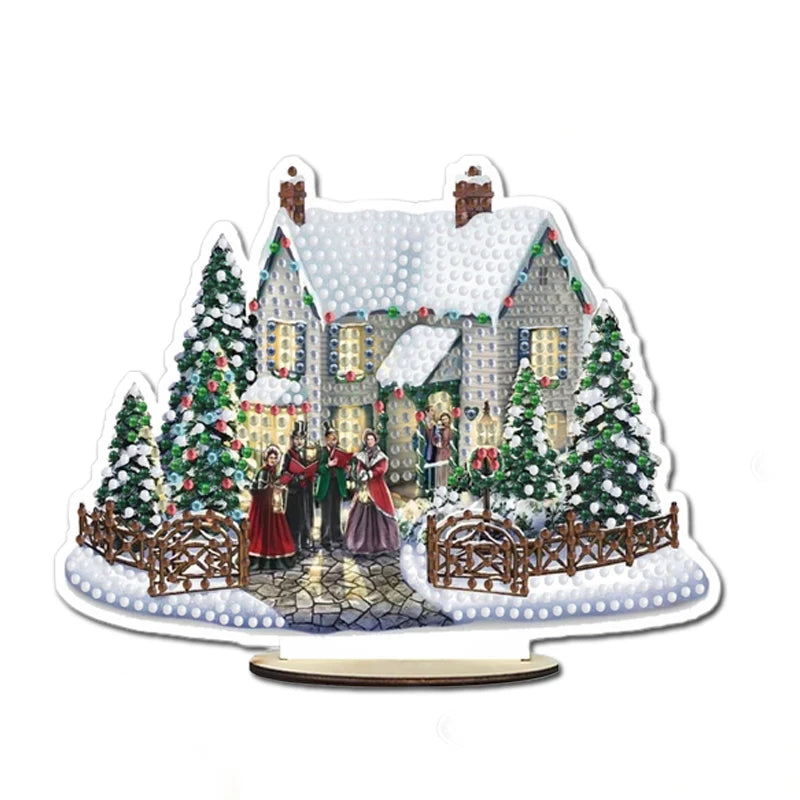 A DIY house scene diamond painting art piece is a decorative item used to decorate a single-sided crystal desktop for adults