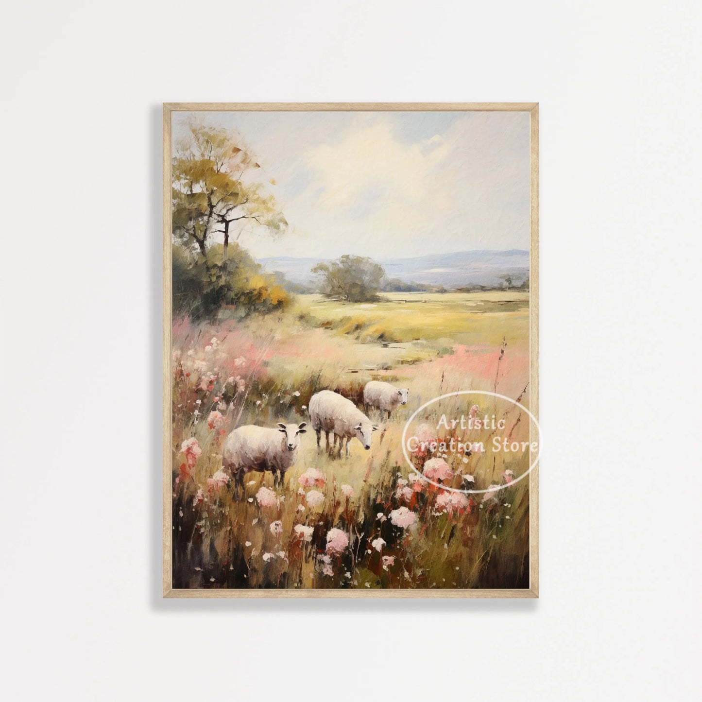 Countryside Highland Sheep Poster Modern Farmhouse Wall Art Pink Sheep Animals Print Canvas Painting Wall Living Room Home Decor