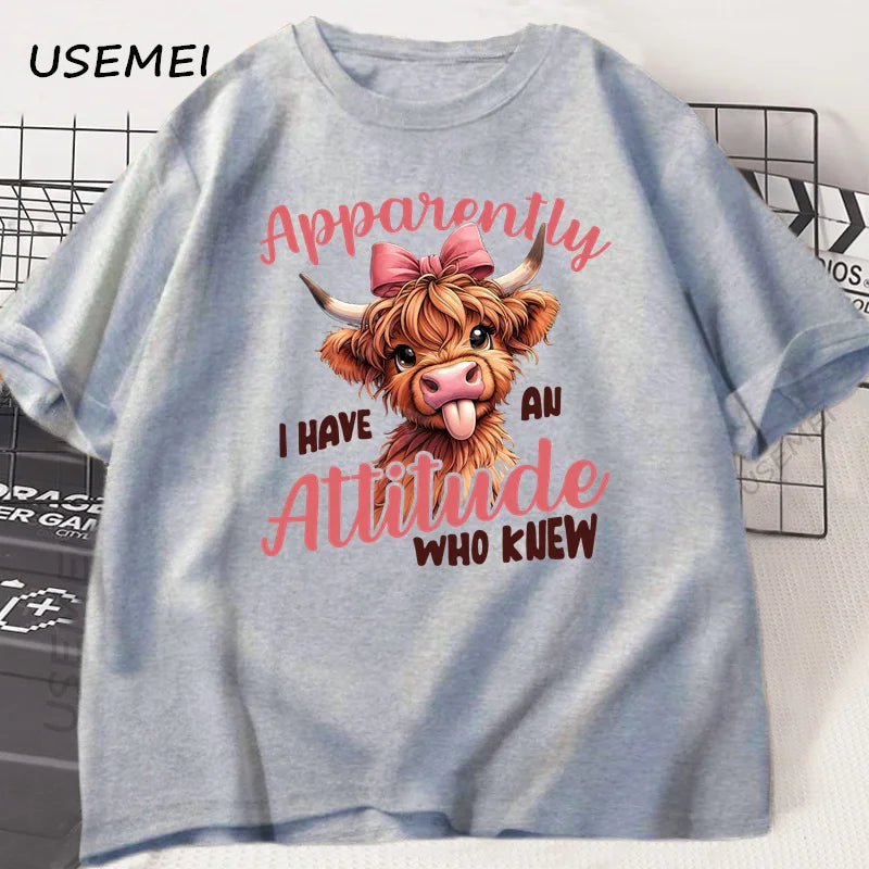 Highland Cow Funny Cows Printed Tshirt Retro Trendy Design T Shirt Cotton Short Sleeve T-shirt Men Women Casual Oversized Tops
