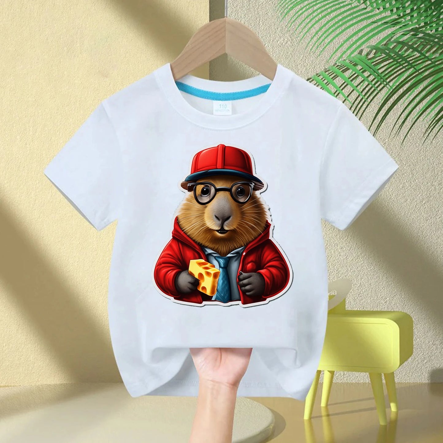 Cute Capybara Loves Bubble Tea print kids T-Shirt summer children's pure cotton short-sleeved casual tops boys and girls gifts