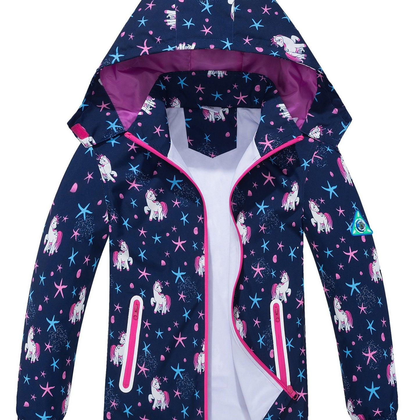 Girls' Unicorn Jacket - Lightweight Windproof Hooded Outerwear with Removable Hood, Pastel Rainbow & Clouds Design, Zip-Up Front, Long Sleeves, and Pockets for Spring/Fall Casual Wear, Unicorn Clothes, Playful Kids Fashion, D
