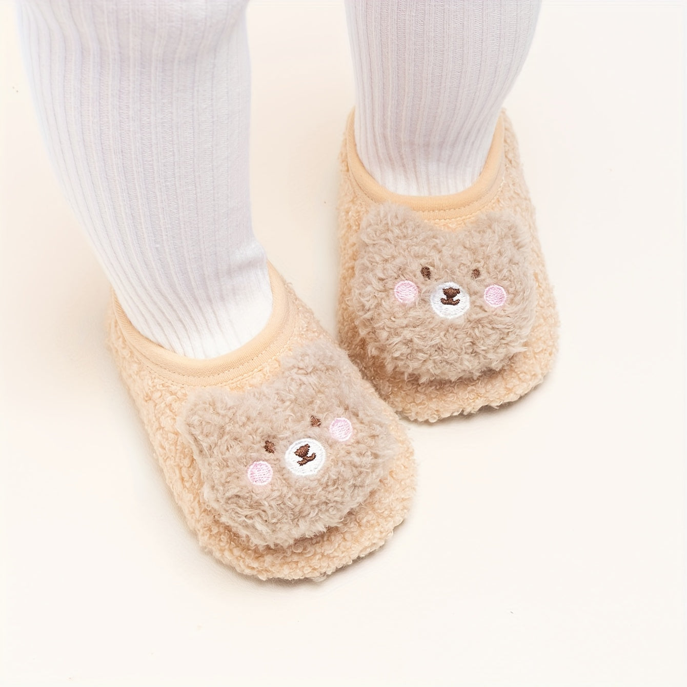 Baby Bear Slippers & Socks - Soft-Soled Non-Slip Indoor/Outdoor First Walkers, Cute Pink & Brown Teddy Bear Design with Paw Print Sole, All-Season Breathable -like (Hand Wash Only) for & ( &)
