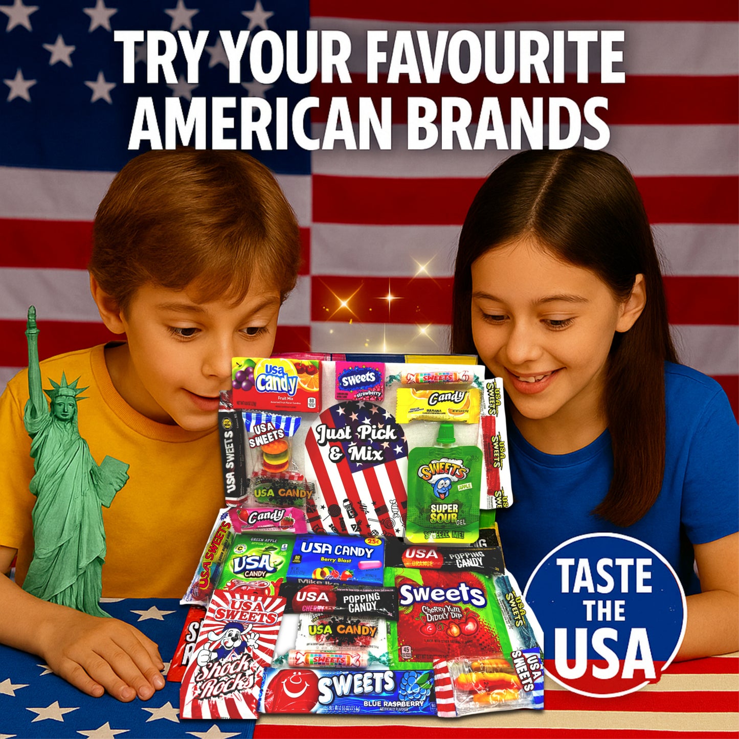 Just Pick & Mix American Sweets Selection Box Hamper Including Your Favourite Brands From The USA - Christmas Gift for Boys, Girls and Kids!