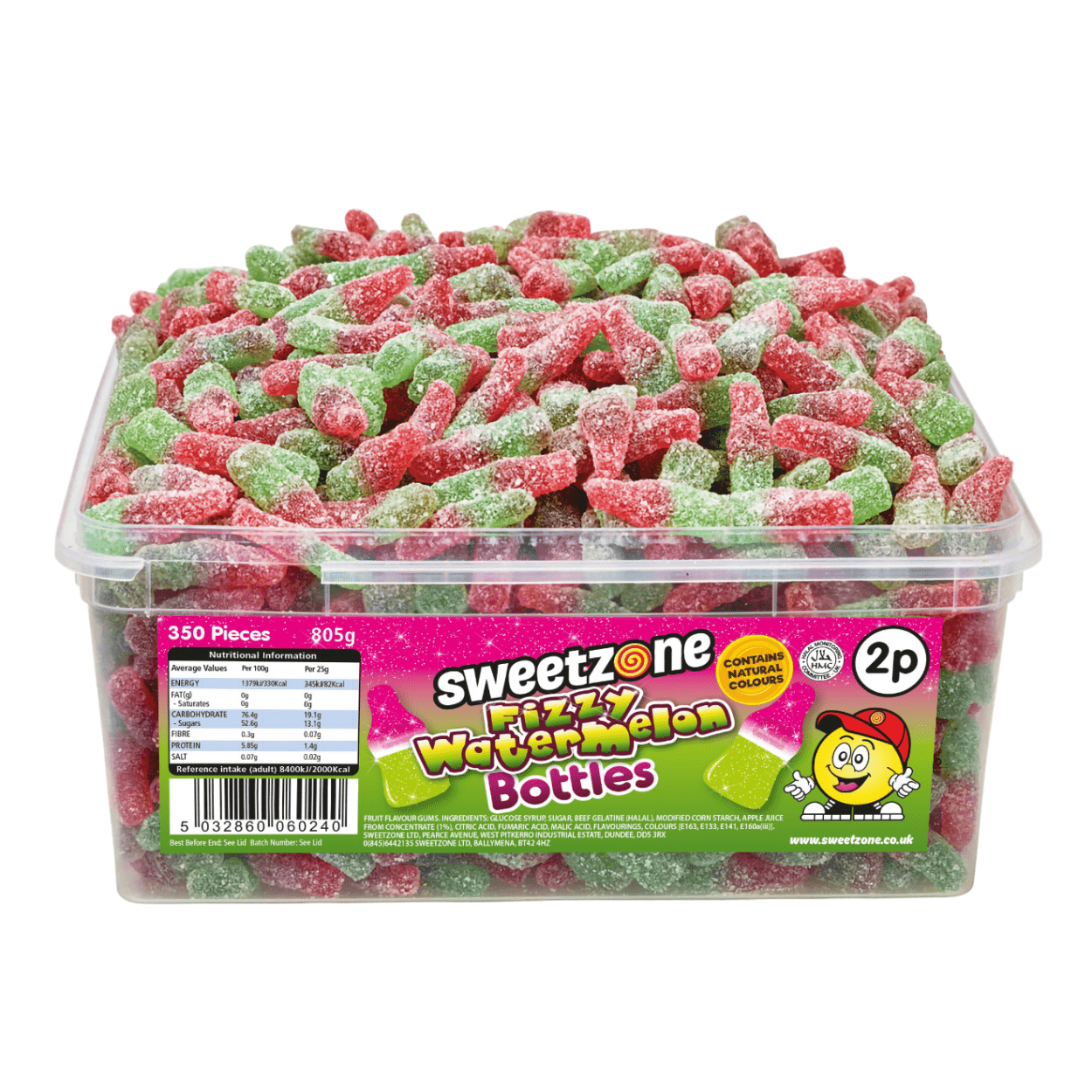 Sweetzone Fizzy Watermelon Bottles - 805g Tub - 350 Pieces - Pic N Mix Style Sweets