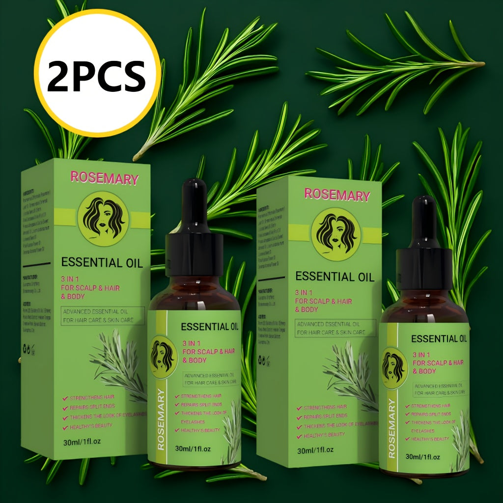 Rosemary Oil for Scalp/Hair/Body Care, 3in 1 for Strengthens Hair/Eyelashes, Moisture Body with Rosemary, Jojoba, Biotin, Olive Fruit, Sweet Almond and Rosa Rugosa Flower Plant Extract for Christmas Gift/Mum's Gift (Glass Bot