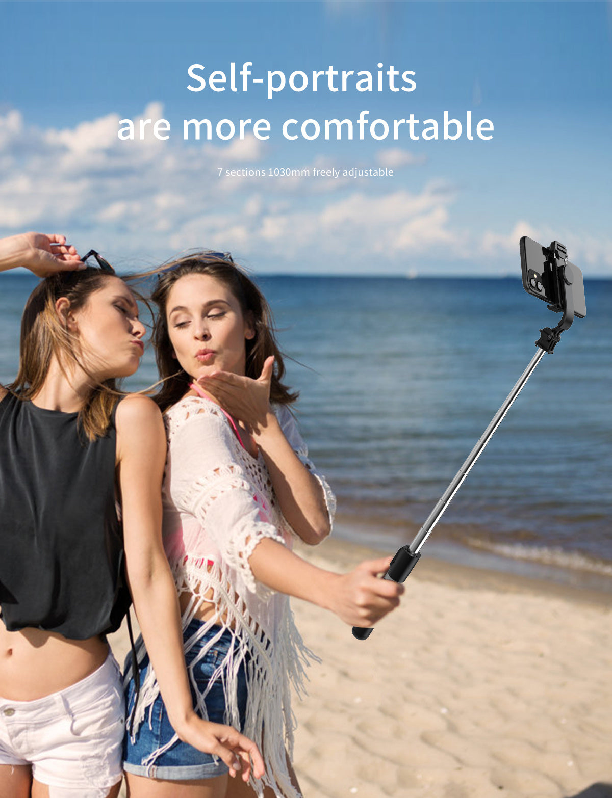 101.6cm Phone Selfie Stick Tripod, Extendable Selfie Stick All-in-One Smartphone Tripod Stand with Wireless Remote 360° Rotation