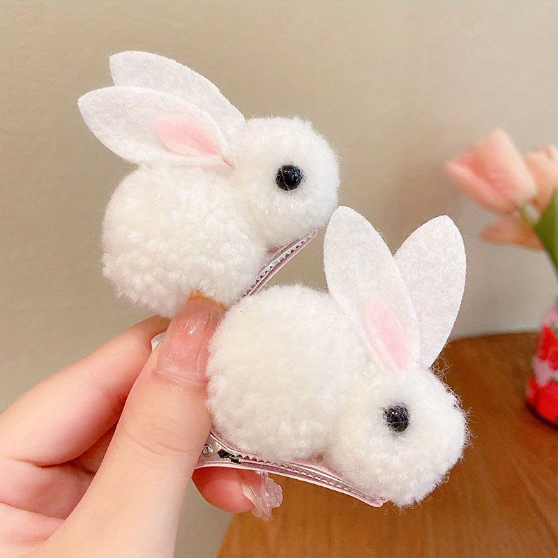 2pcs Baby Girls Cute Plush Rabbit Hair Clips Princess Decorative Hair Accessories Holiday Birthday Gift