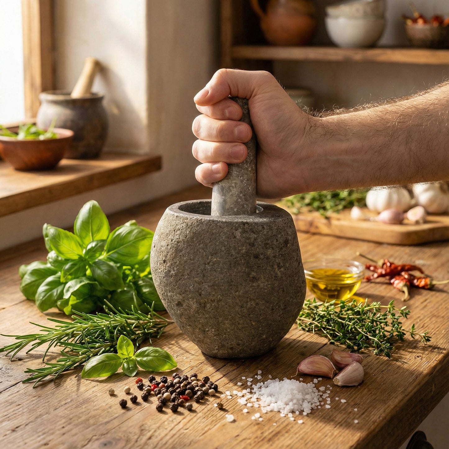 Natural Riverstone Decorative Pestle & Mortar -Medium (aprox 12x8cm)