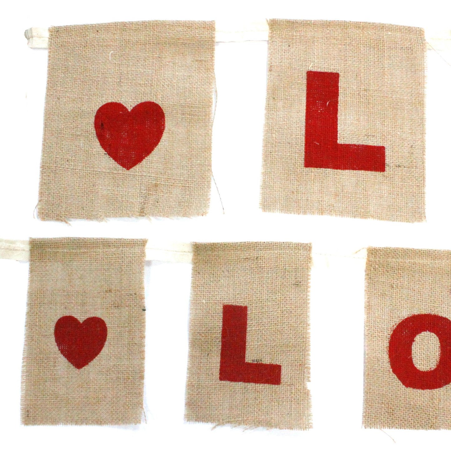 Natural Bunting I LOVE YOU (large with hearts)