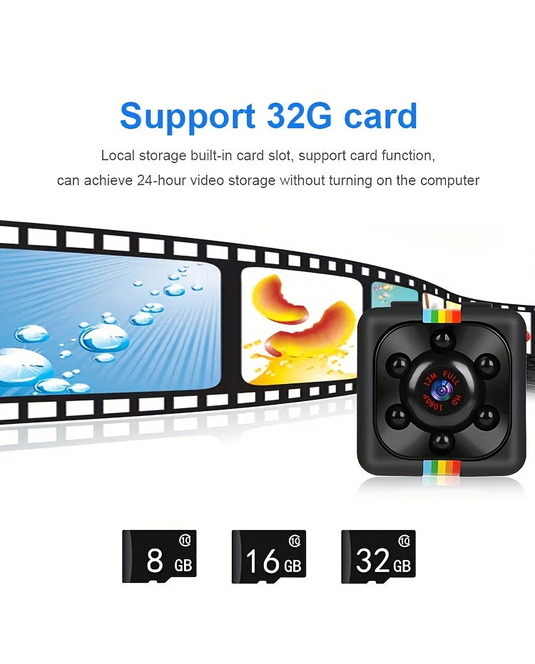 Portable Mini Camera with HD Video and Audio, Touch Control, Motion Detection, Self-Adhesive Mount, USB Powered, Rechargeable Lithium Battery, Non-Waterproof, for Home Security, Surveillance, and Baby Monitoring