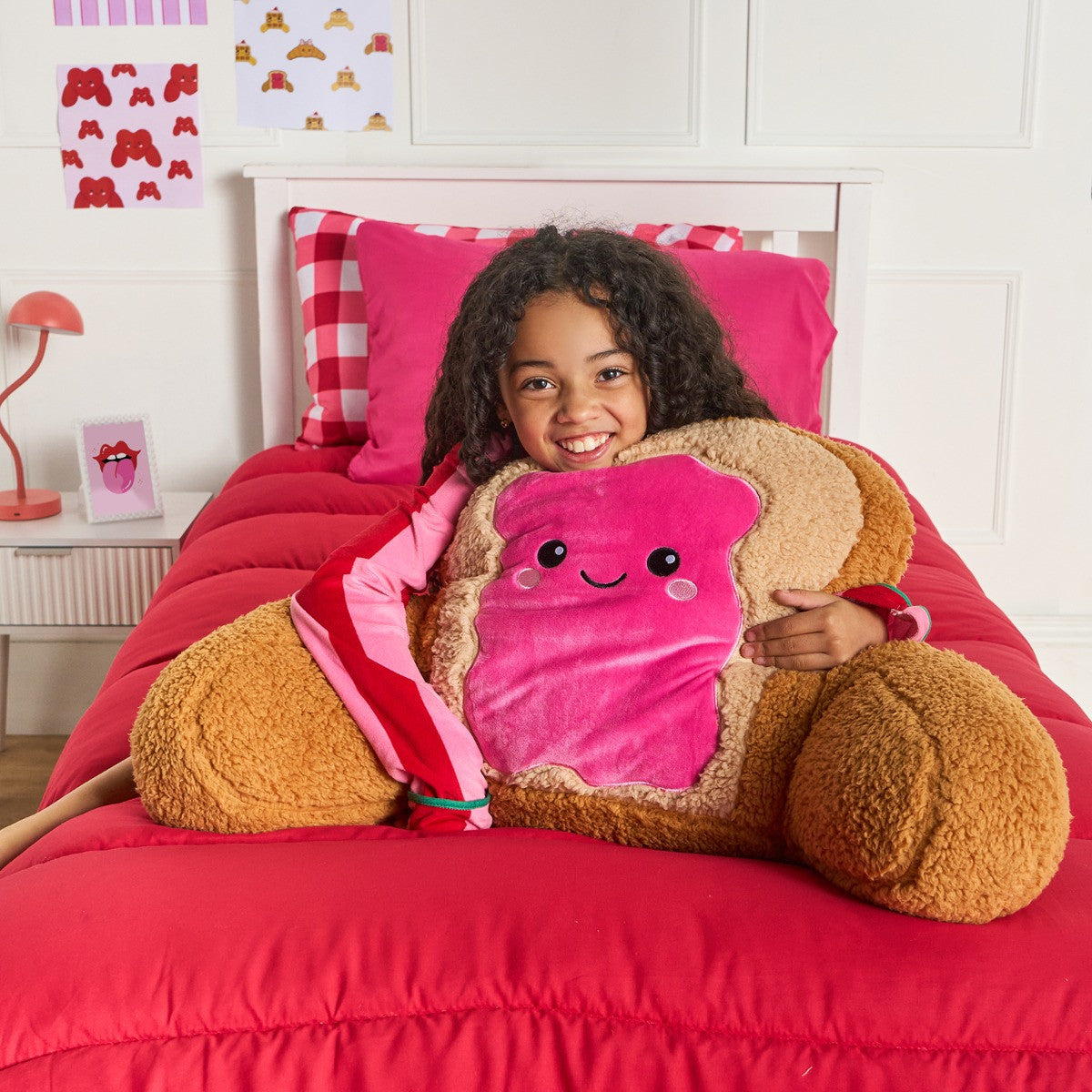Rosie The Jam Toast Cuddle Cushion - Hot Pink/Natural 45 x 40 x 30cm