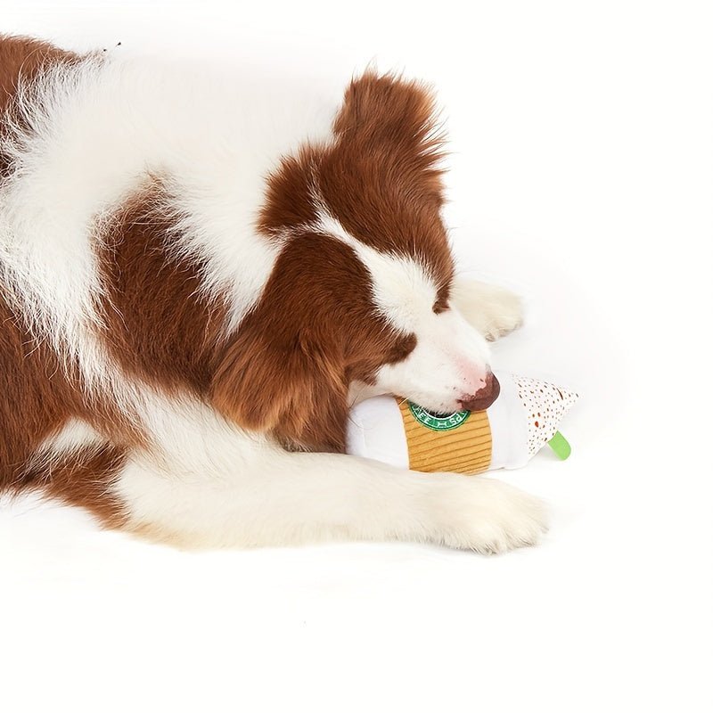 1pc Squeaky Dog Toy -Latte Pattern, Plsuh, Durable For Relieving Boardem, Grinding Teeth