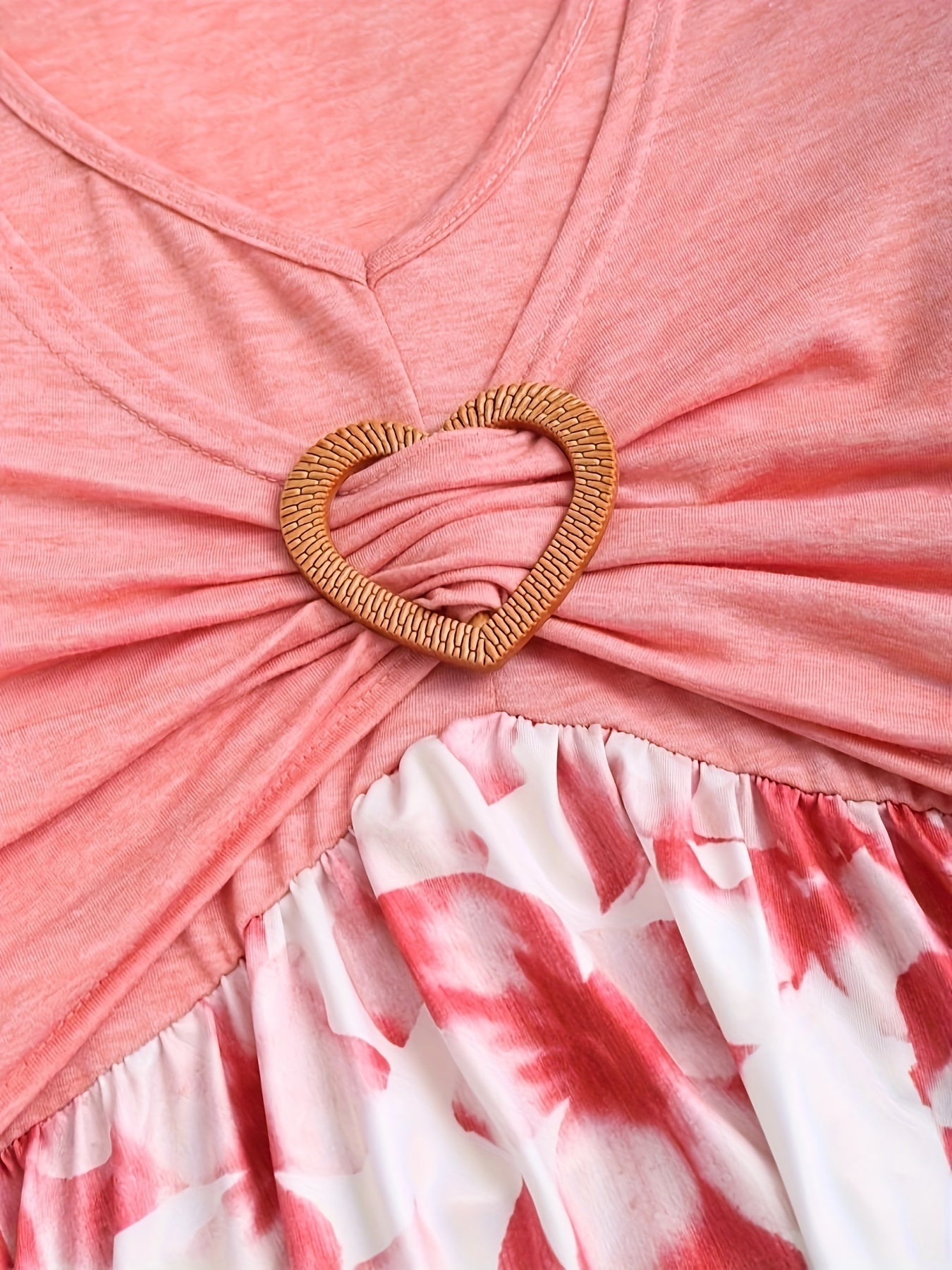 Women's Flower Print Heart Ring A-line Dress V-neck Short Sleeve Dress, Flower Print