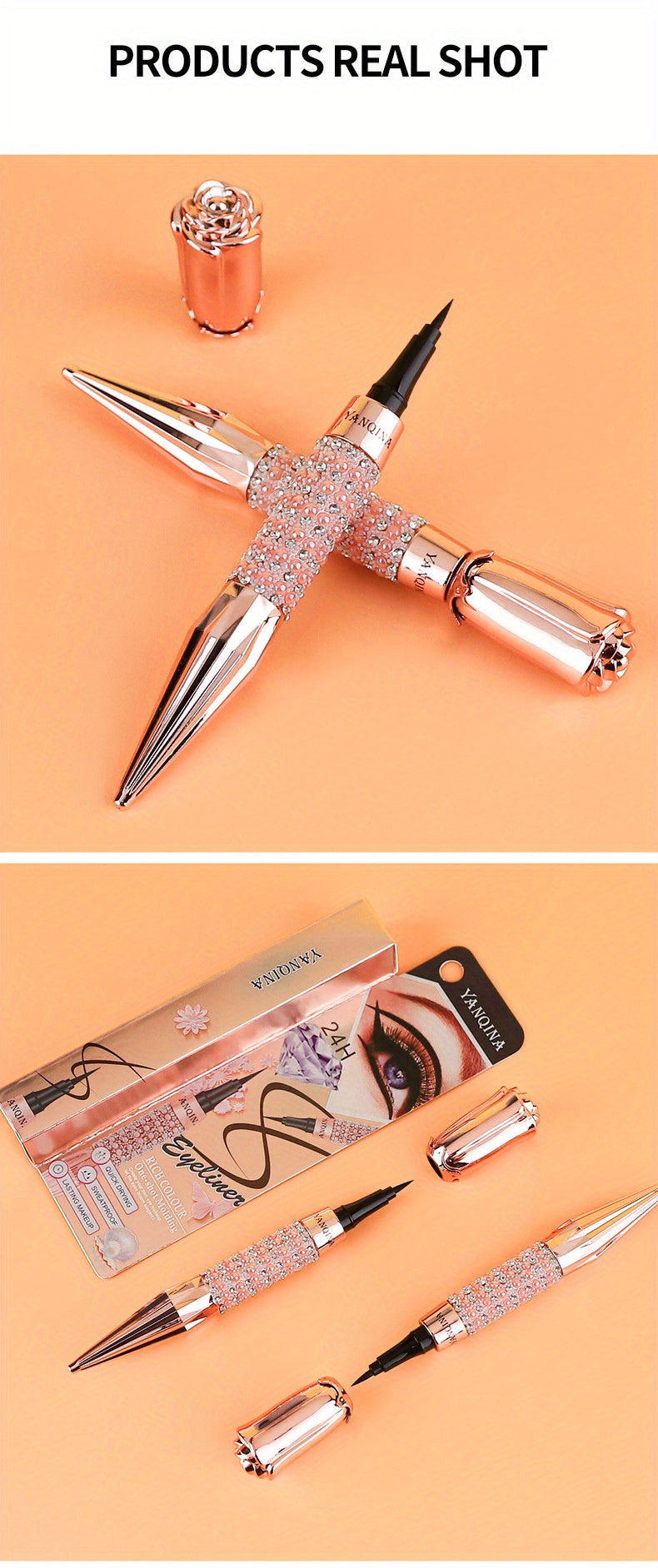 Black Liquid Eyeliner Pen, Rhinestone Bronzing Eyeliner Pen Long Wear Waterproof And Sweat Proof Eye Makeup Tool