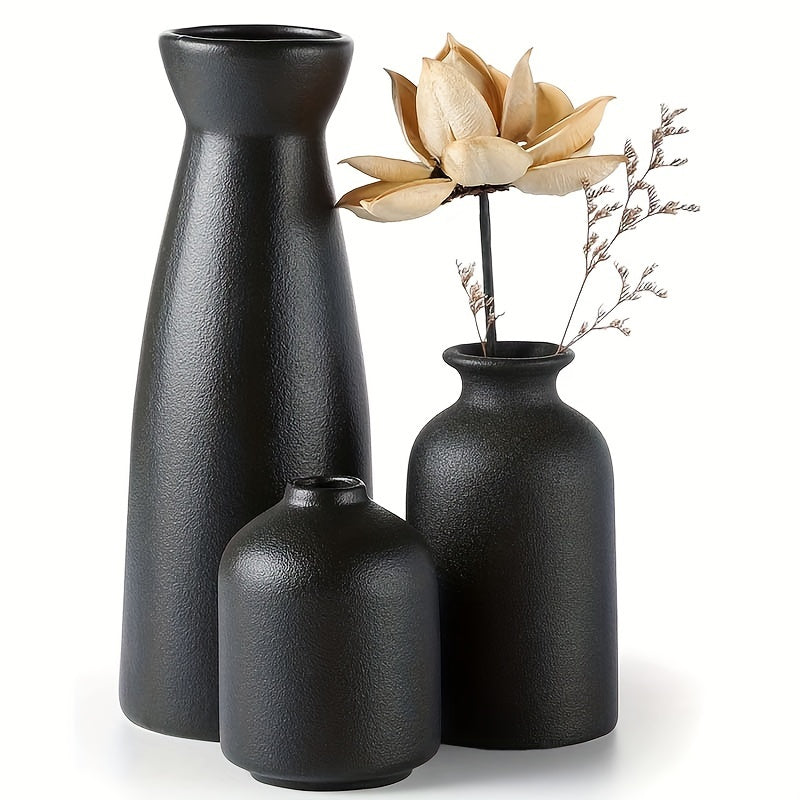 3-Piece Ceramic Matte Vase Set - Stylish & Rustic Chic Decor for Farmhouse Living - Modern Minimalist Centerpiece, Perfect for Pampas Grass, Dining Table, Bookshelf & Boho Home Aesthetics