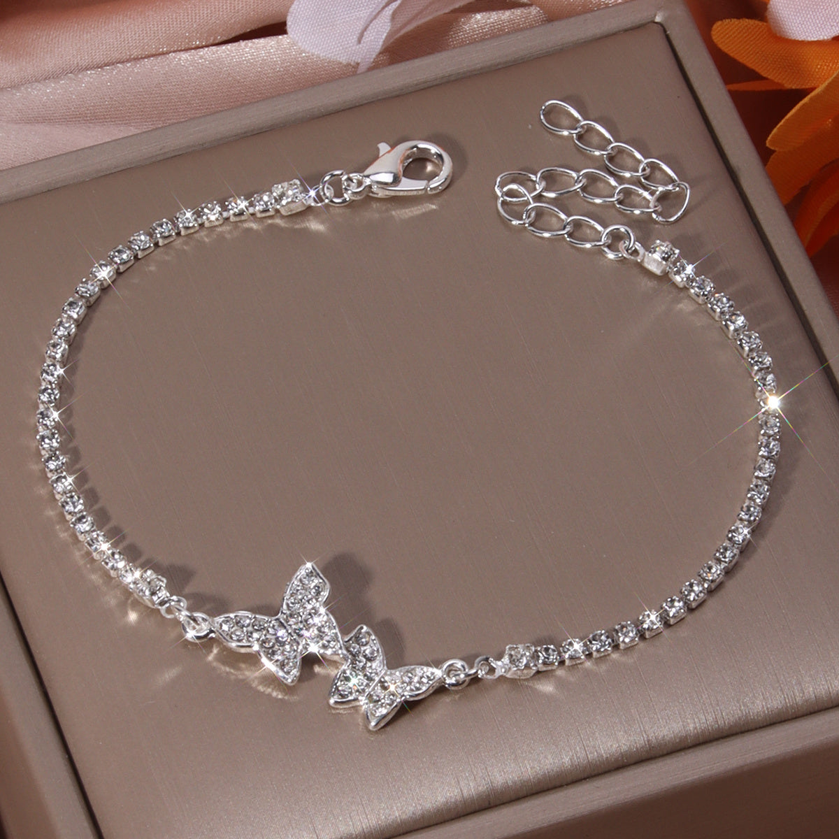 Silvery Bracelet With Butterfly Charm And Full Of Zircons, 1 Piece