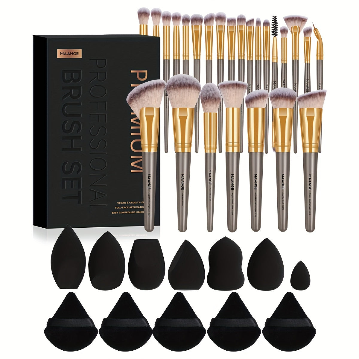 MAANGE 37pcs Makeup Tool Set with a Box, Including 25 Makeup Brushes And 12 Sponge Accessories, Perfect for Valentine'S Day And Mother'S Day Gifts, Portable for Travel.