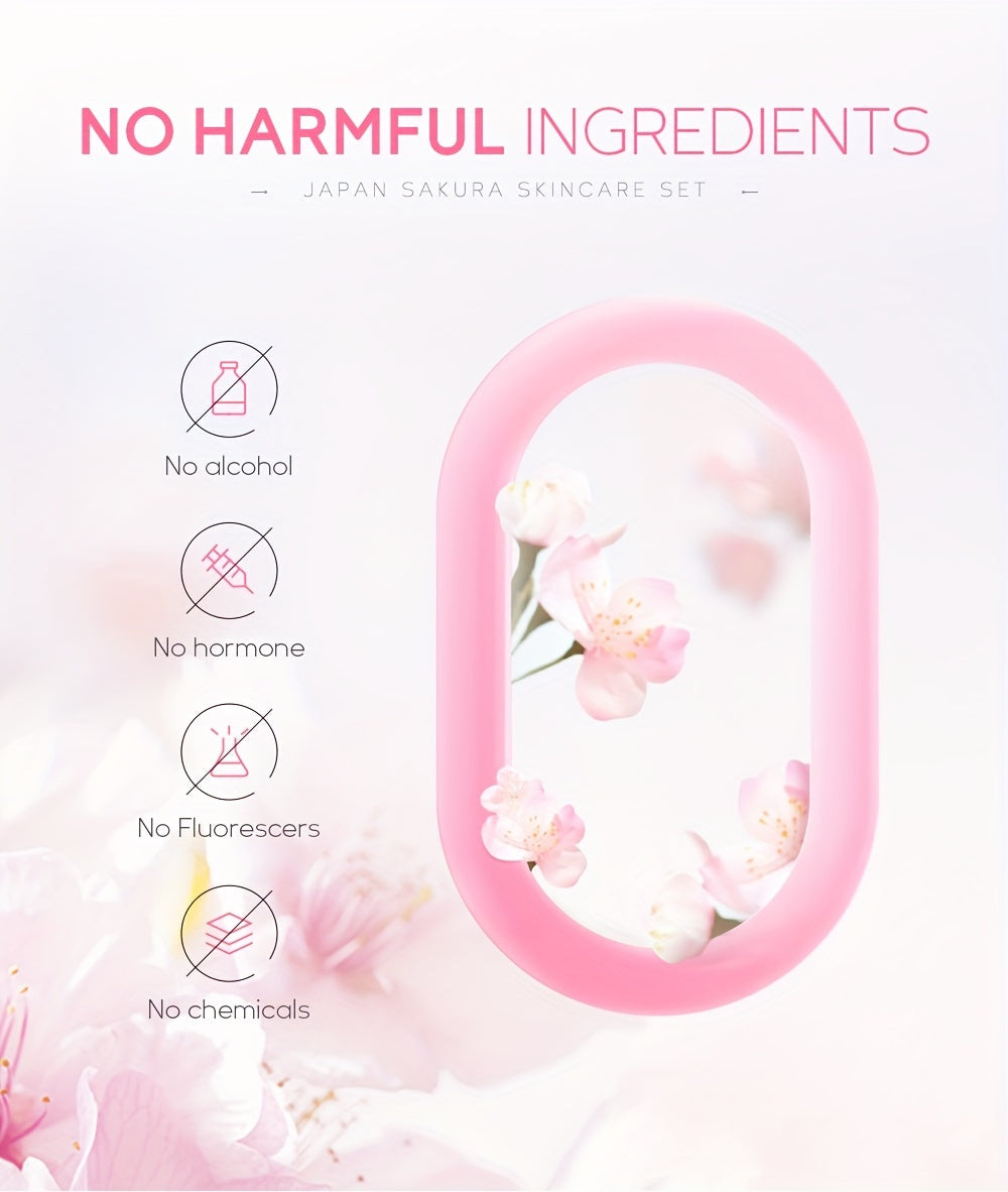 LAIKOU Sakura Cherry Blossom Skincare Set - 4pcs Cleanser, Toner, Eye Cream & Face Cream with Glycerin, Moisturizing for All Light Beige Types, Daily Care Essentials, Daily Skincare|Cherry Blossom Design|Glycerin Enriched, Sa