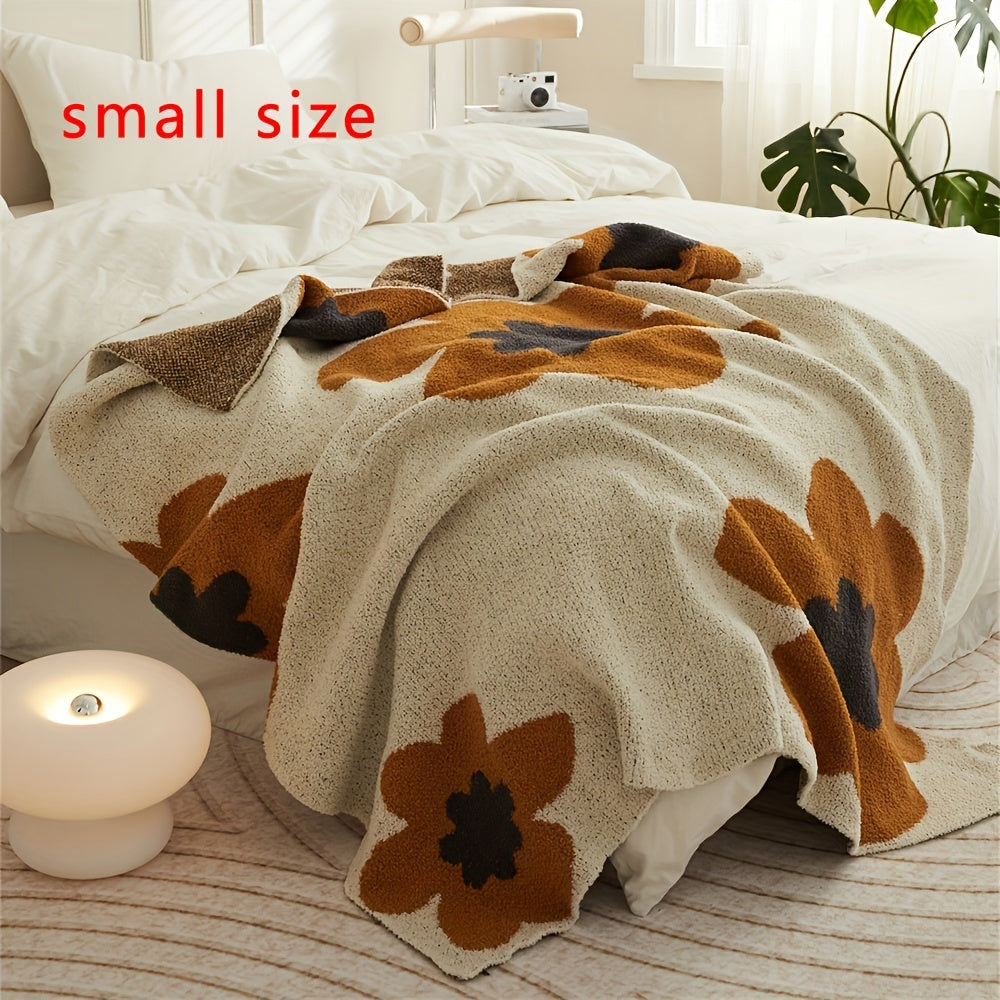 1pc Cozy Nordic Flower Pattern Knitted Throw Blanket - Soft, Warm, Air-Conditioning Friendly, and Versatile for Couch, Bed, Sofa - Perfect for Indoor and Outdoor Use