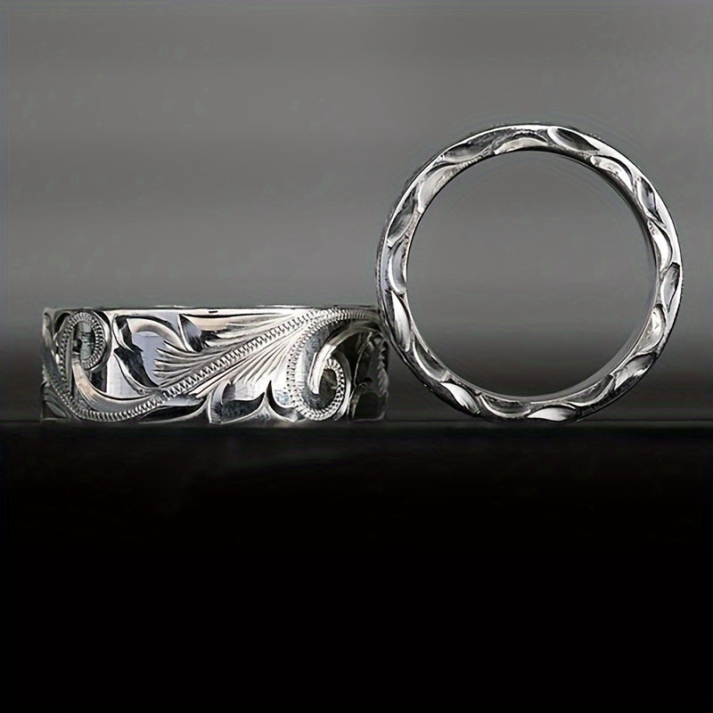 Elegant Hand-Carved Leaf & Flower Wide Band Ring – Unisex Fashion Accessory for Daily & Party Wear, Classic Simple Style, Non-Tarnish Copper, Valentine's Gift – All Seasons Suitable