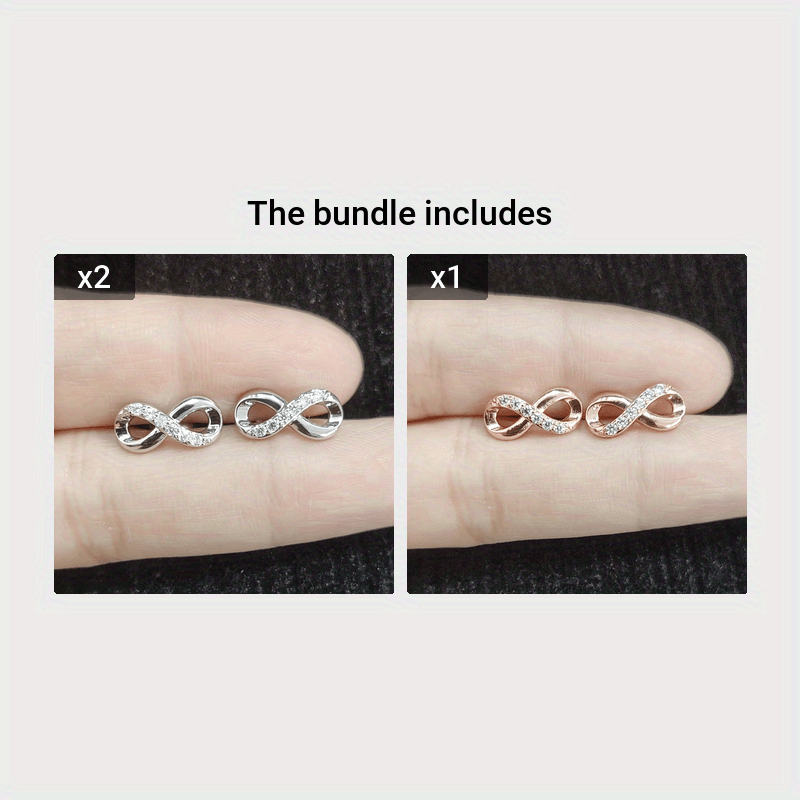 Lucky Cubic Zirconia Infinity shaped Stud Earrings Silver Plated Jewelry For Women 1Pair
