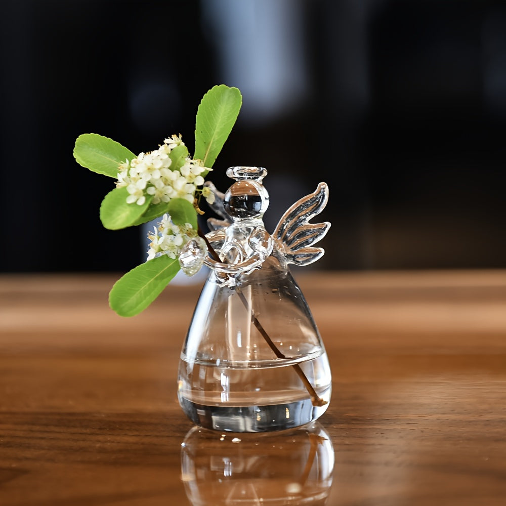 Elegant Angel-Shaped Glass Vase for Fresh and Dry Flowers - Contemporary Cylinder Design, Perfect for Living Room, Dining Table, Coffee Table Decor, No Battery Required, Flower Vase
