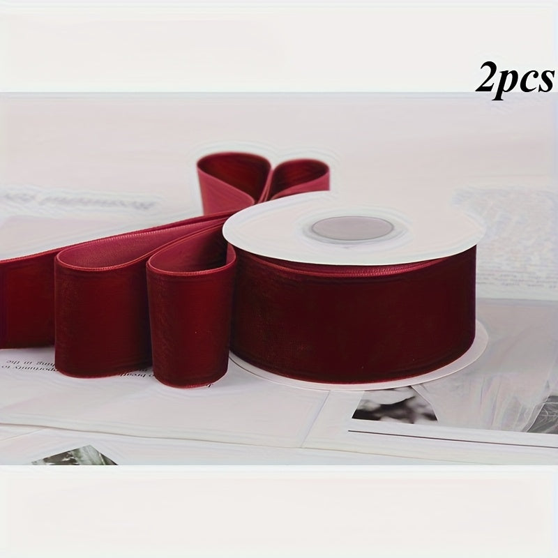 2 Rolls of Velvet Ribbon, Each Roll Size: 4.48 meter *Length 4.48 meter, Suitable for Halloween, Christmas, Birthday Parties, Weddings, Gift Flower Wrapping Bows Handmade Christmas Decoration Costume Sewing Accessories.