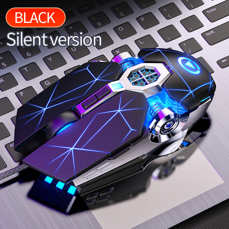 Silvery Carved Wired Mouse for E-Sports Gaming, Silent and Sound Chicken-Eating Mouse Macro for Desktops and Laptops