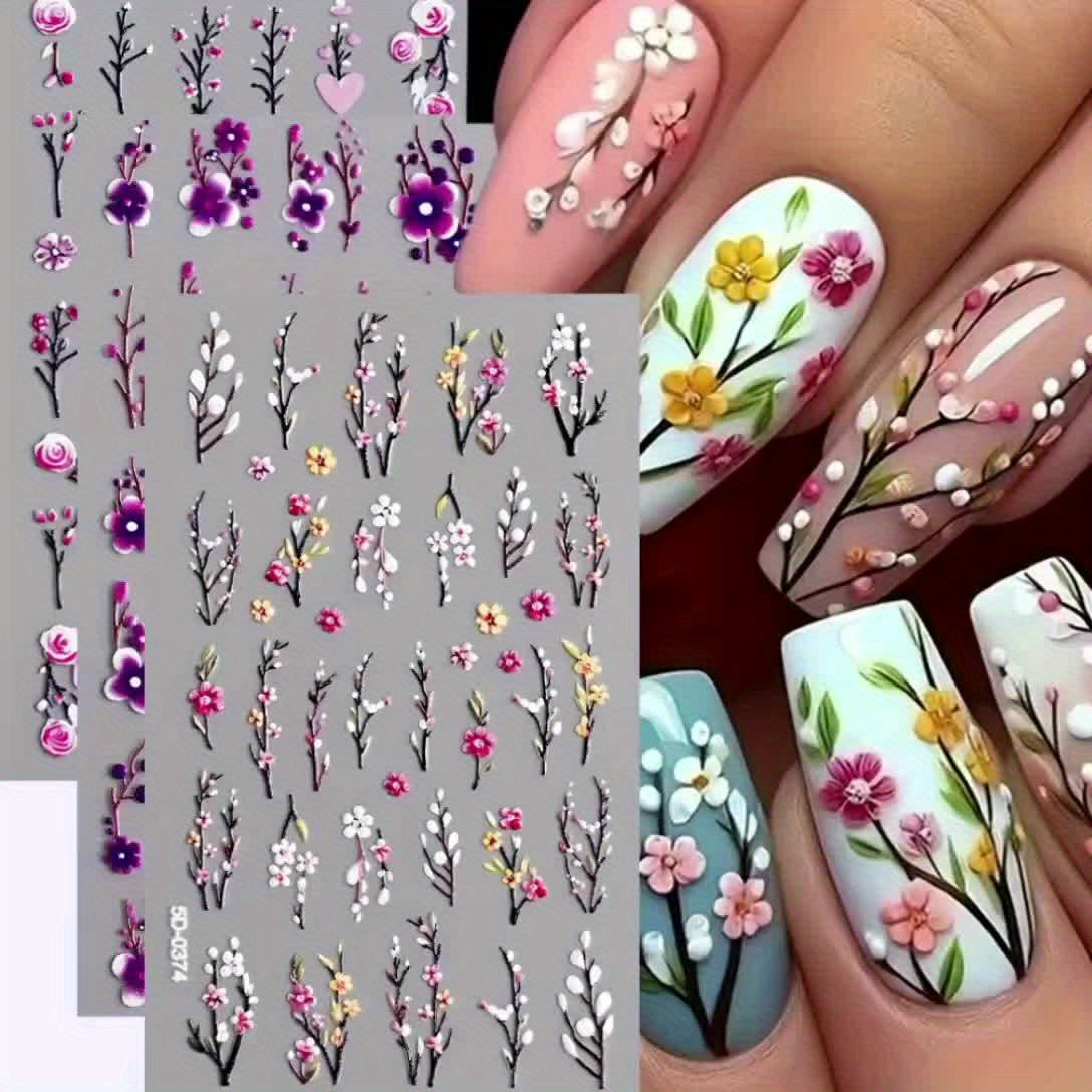 3pcs/set Nail Art Stickers, 5D Embossed Flower Love Pattern Daisy Self-adhesive Nail Stickers, DIY Nail Art Decorations,Durable Nail Decals for Hands & Feet,Nail Art Supplies for Women and