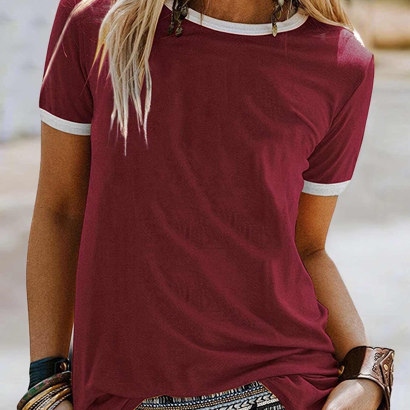 Summer Loose Crew Neck Short Sleeve Casual Simple T-shirt, Women's Clothing