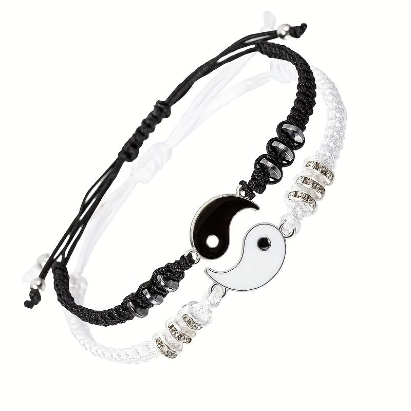 2pcs Best Friend Bracelets for 2 Adjustable Cord Thread Yin Yang Matching Bracelet for Bff Friendship Relationship Friendshop Boyfriend Girlfriend Valentines Gift, Suitable for Women