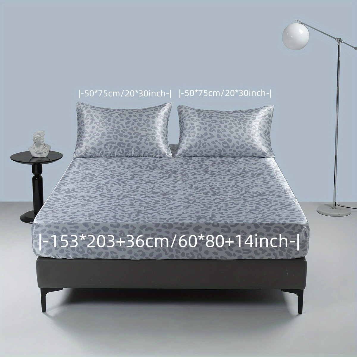 3pcs Luxurious Leopard Print Satin Sheet Set - Soft, Breathable, and Hypoallergenic for Comfortable Sleeping in Home, Dorm, and Guest Room - Includes 1 Mat and 2 Pillowcases, Easy Care and Machine Washable (Core Not Included)