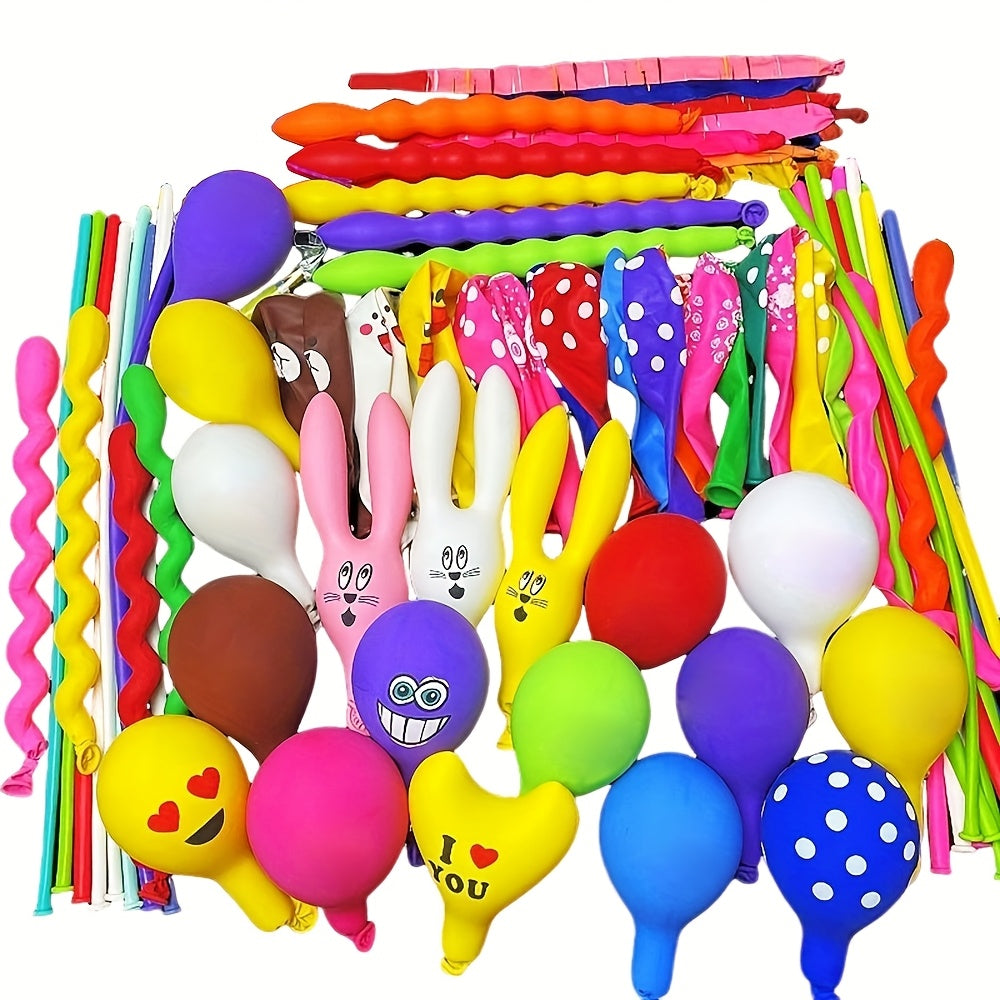 49pcs Mixed Color Balloon Set, Cartoon Animal Balloons Set, Premium Long Balloons, I LOVE YOU Heart Shaped Balloon, Flower Pattern Colorful Balloons, for Birthday, Party, Christmas, Halloween, Easter