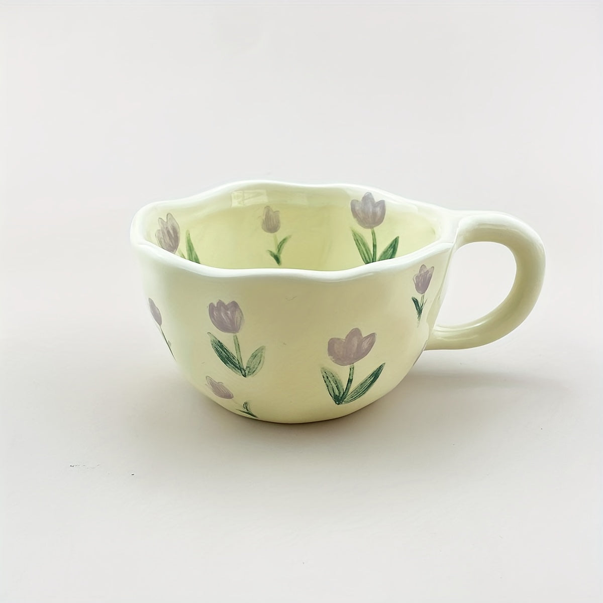 1pc Flowers Pattern Ceramic Mug Coffee Cup Irregular Flower Milk Tea Cup Korean Style Oatmeal Breakfast Mug Drinkware