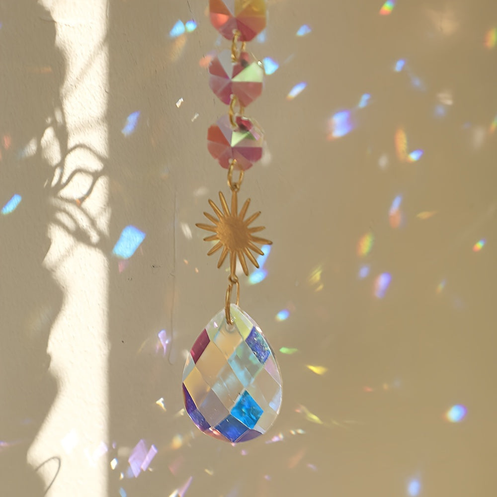 1pc Exquisite Lotus Flower Crystal Glass Suncatcher with Prism Beads, Celestial Accents, and Dazzling Refractions for Beautiful Window Decor and Sunlight Reflection