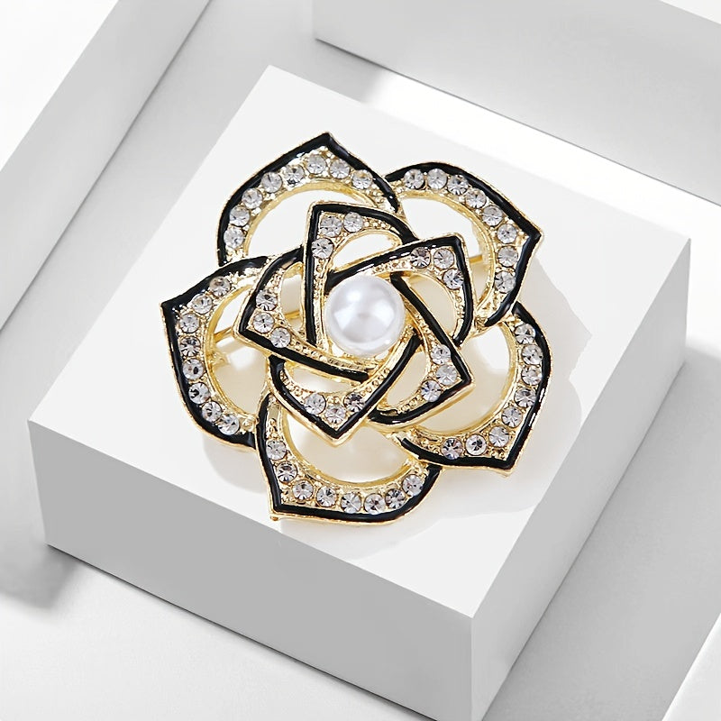 Hollow Out Flower Alloy Brooch Pin Inlaid Faux Pearls Exquisite Pin Accessories Female